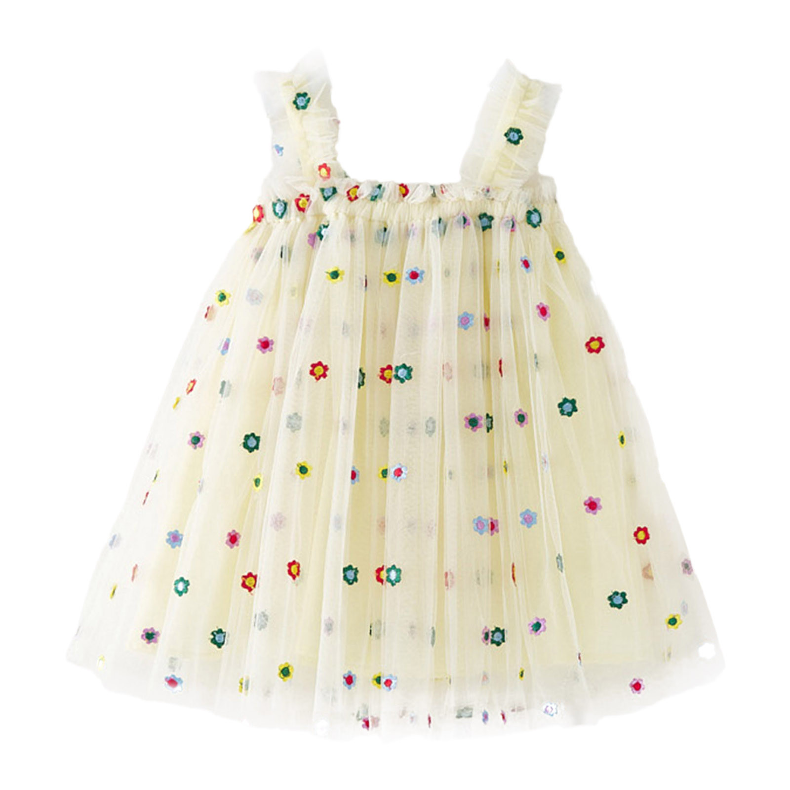 Rovga Princess Dress Up For Girls Spring And Summer Child Solid Color Sleeveless Embroider Tulle Holiday Party Dress Dance Party Floral Dresses Clothes 2-3 Years